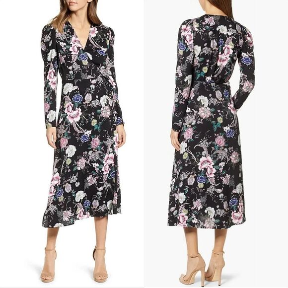 🆕️ AFRM Caley Wrap Long Sleeve Midi Dress in Pink Floral Print - Picture 2 of 13